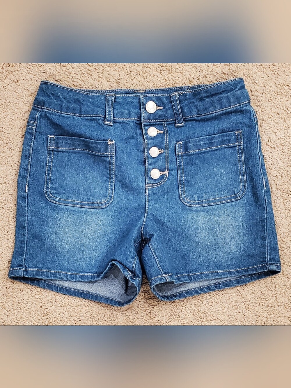 Girls' Button-Front Blue Denim Shorts